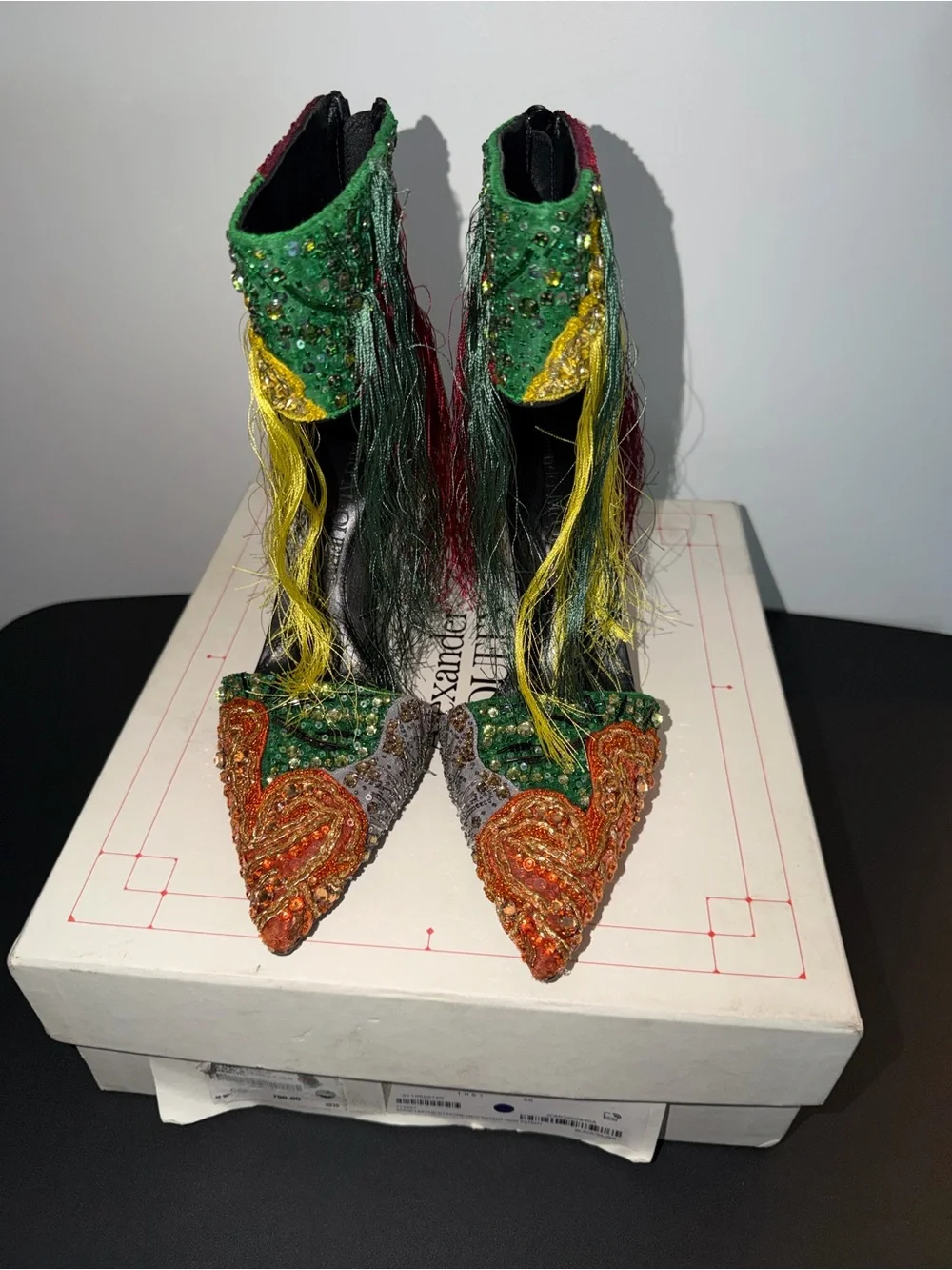 Alexander McQueen Embellished Green Multicolor Pointed Toe Women's heels